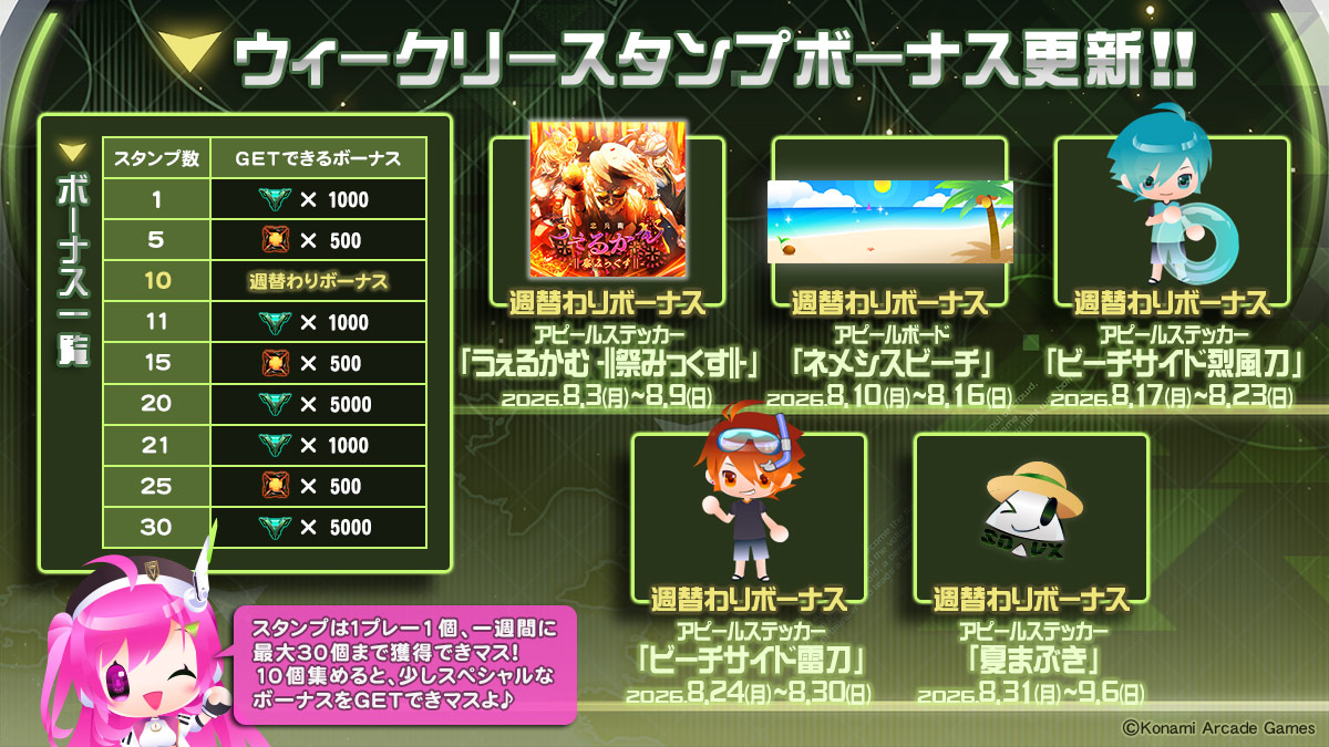 8月ウィークリースタンプボーナス